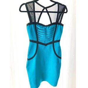 Blue and Black Midi Bodycon Bandage Dress | Small